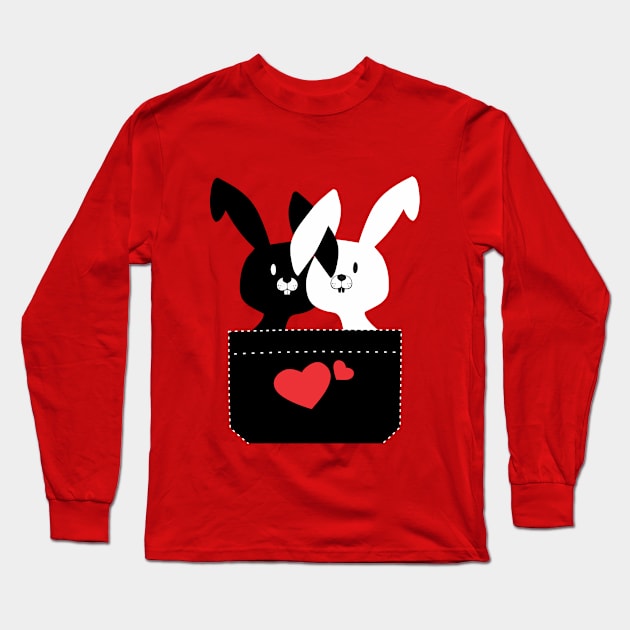 Cute Couple of Easter Bunnies Black And White With LOVE Hearts Long Sleeve T-Shirt by ZAZIZU